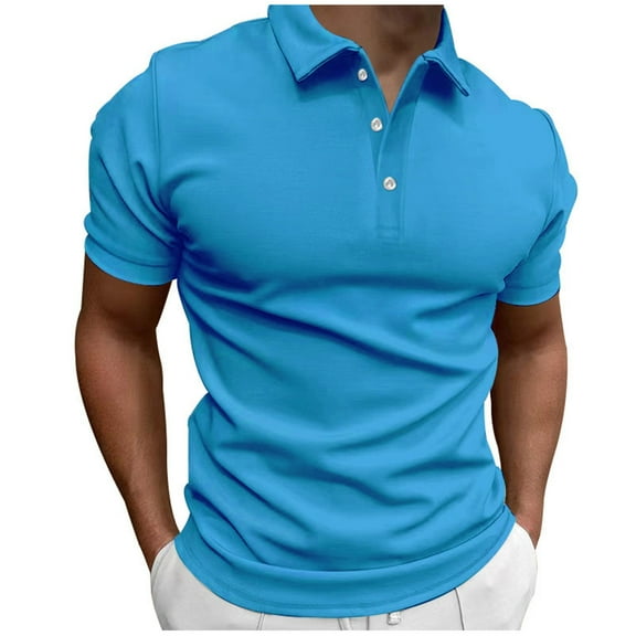 YLSDY Mens Golf Shirts Short Sleeve Quick Dry Performance Moisture Wicking Athletic Buttons Collared Tennis T-Shirt Light Blue XL