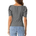 thumbnail image 3 of INSPIRE CHIC Houndstooth Work Blouse for Women's Short Sleeve Square Neck Casual Blouses Top, 3 of 5