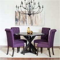 JERFIT 5-Piece Round Dining Table Set with 4 Upholstered Chairs, Black Modern Farmhouse Kitchen Room Furniture