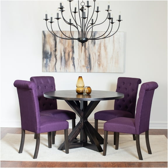 JERFIT 5-Piece Round Dining Table Set with 4 Upholstered Chairs, Black Modern Farmhouse Kitchen Room Furniture