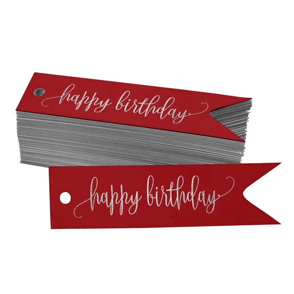 Inkdotpot Pack Of 100 Real Silver Foil Paper Tags Happy Birthday Favor Hang Tags