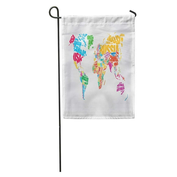 POGLIP Flat World Map in Word Cloud Names of Countries Global America Typographic Garden Flag Decorative Flag House Banner 28x40 inch