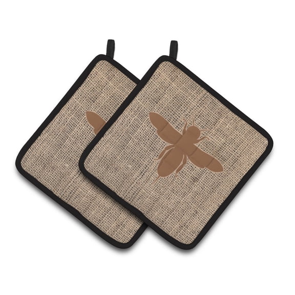 Carolines Treasures BB1057-BL-BN-PTHD Bee Faux Burlap and Brown Pair of Pot Holders , 7.5HX7.5W, multicolor