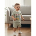 thumbnail image 5 of BemeyourBBs Toddler Baby Boys Summer Clothes Waffle Knit 2 Piece Outfits Excavator Truck Vehicles Embroidery Short Sleeve T Shirt Tops and Pockets Shorts Set, 5 of 9