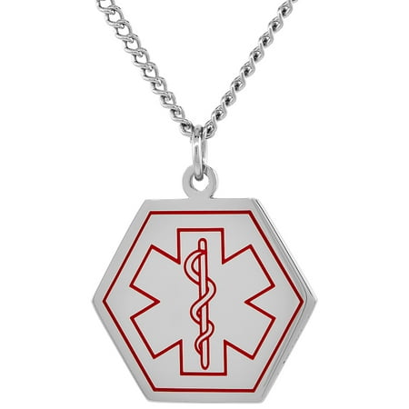 Surgical Steel Medical Alert Necklace for HEART PATIENT Hexagon Shape ID 1 inch wide, 30