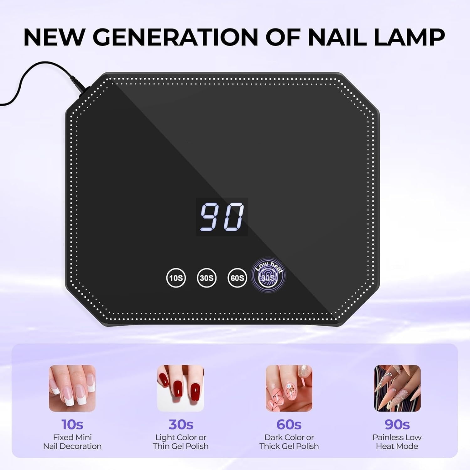 54W UV LED Nail Lamp – Plug-in Gel Nail Light with LCD Display, 4 Timers, Auto Sensor, Dual Wavelength, Nail Dryer for Home & Salon – Black