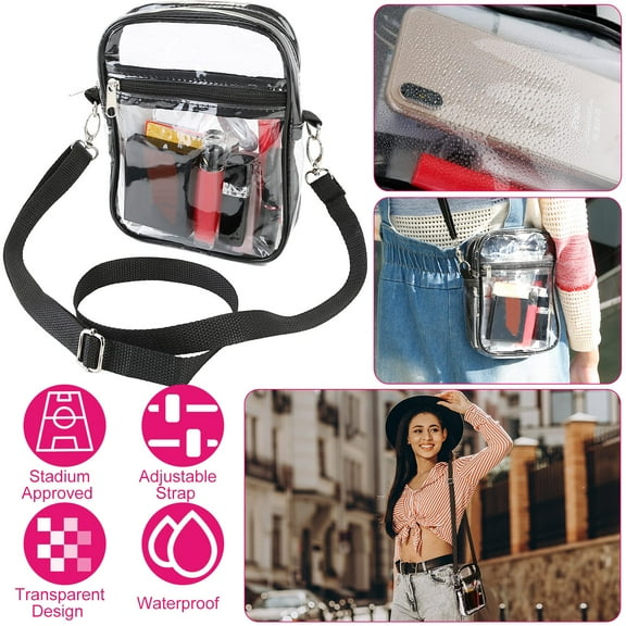 TeqHome Clear Crossbody Purse Bag Waterproof Clear Bag Stadium Approved with Adjustable Strap for Concerts Sports Festivals