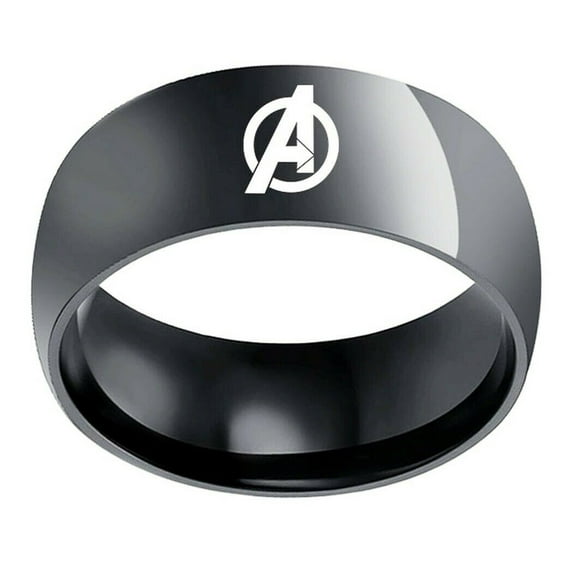Avengers A Logo Black Stainless Steel Band Ring Size 12