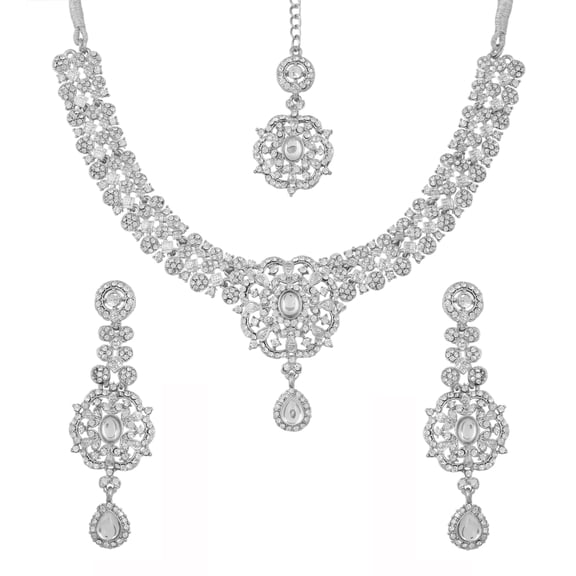 Sunsoul By Touchstone Indian Handcrafted Sparkling Rhinestone Silver Tone Jewelry Necklace For Women