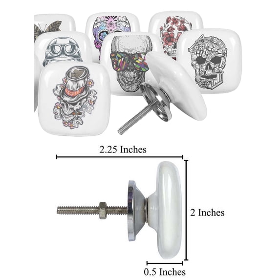 IBA Indianbeautifulart Multicolor Mix Skull Ceramic Drawer Door Knobs Square Cabinet Furniture Knobs Handle Pull