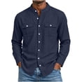 thumbnail image 3 of Shirts for Men Cotton Linen Long Sleeve Chest Pocket Button Down Shirt, 3 of 6