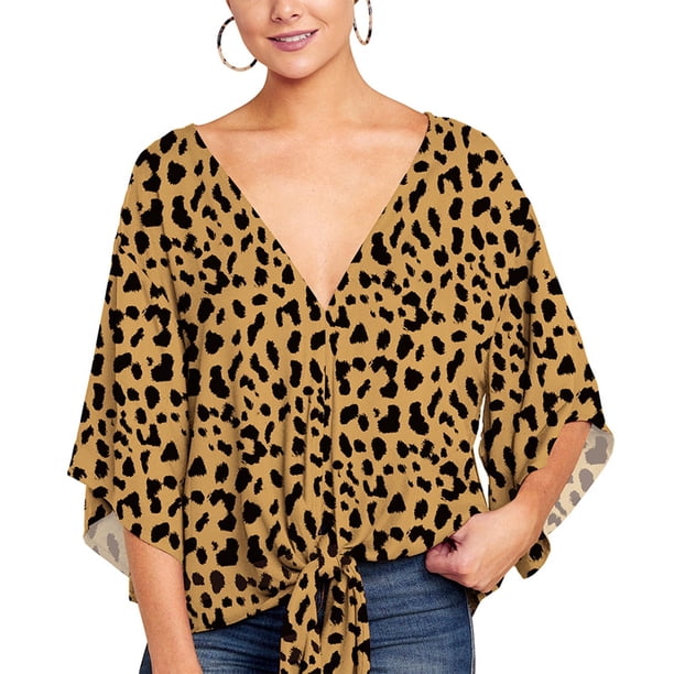 Fiudx Liquidación de Ofertas Flash Camiseta/Camisa de Manga Corta con Cuello En V Estampada para Mujer
