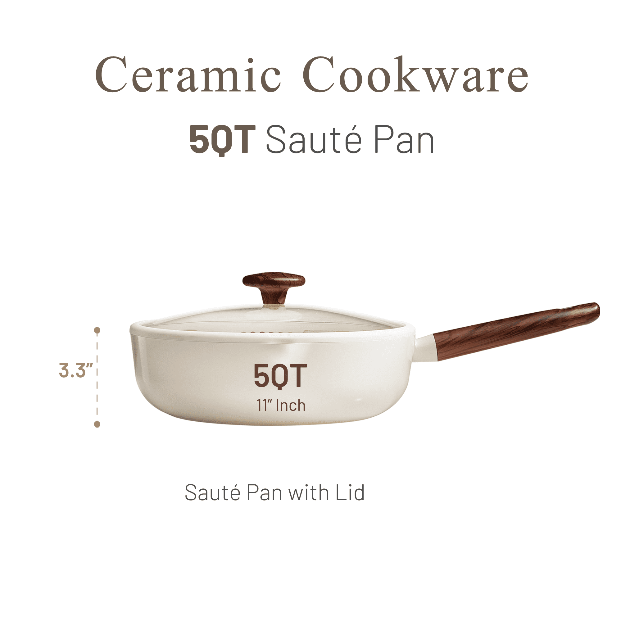 Carote 5 QT Ceramic Nonstick Sauté Pan with Strainer Lid, 11" Deep Frying Pan, Induction Compatible, Easy to Clean, White