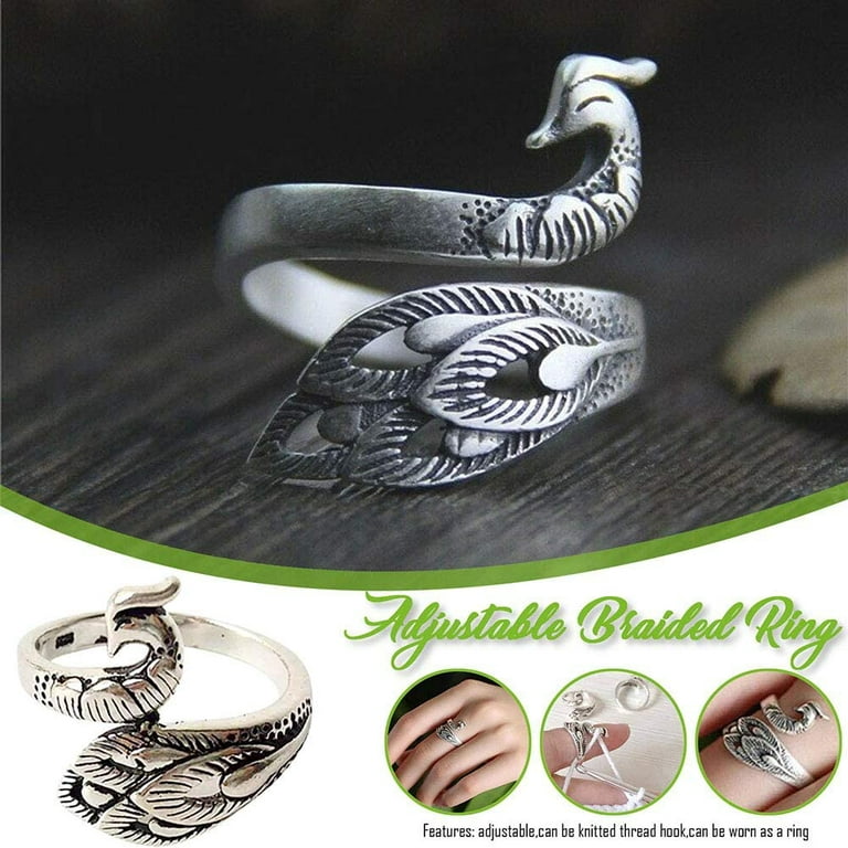 Peacock Shape Stainless Steel Ring Thimble Finger Knitting Loop Crochet Ring  Finger Holder Yarn Adjustable Ring Yarn Guides DIY Sewing Crochet  Accessories Braided Knuckle Assistant A2E1 