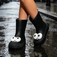 thumbnail image 7 of Womens and Girls 3D Cartoon Big Eyes Mid Calf Rain Boots Non Slip Waterproof PVC Wellies for Park Gardening Rainy Outdoor Black 28, 7 of 7