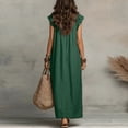 thumbnail image 3 of BOMYJESK Summer Dresses for Women V Neck Ruffle Sleeve Maxi Dresses Casual Linen Dress Beach Vacation Outfits with Side Pockets Dark Green M, 3 of 5