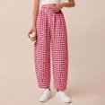 thumbnail image 4 of Women's Plaid High Waist Wide Leg Cropped Pants, Loose Relaxed Fit Barrel Trousers with Side Pockets, for Spring Summer Daily Wear, Travel or Casual Outfits Red M, 4 of 6