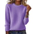 thumbnail image 2 of Wutalume Women's Fashion Casual Loose Pullover Solid Color Round Neck Long Sleeve Knit Sweater, Soft Everyday Top for Relaxed Style and Comfort,Purple L, 2 of 6