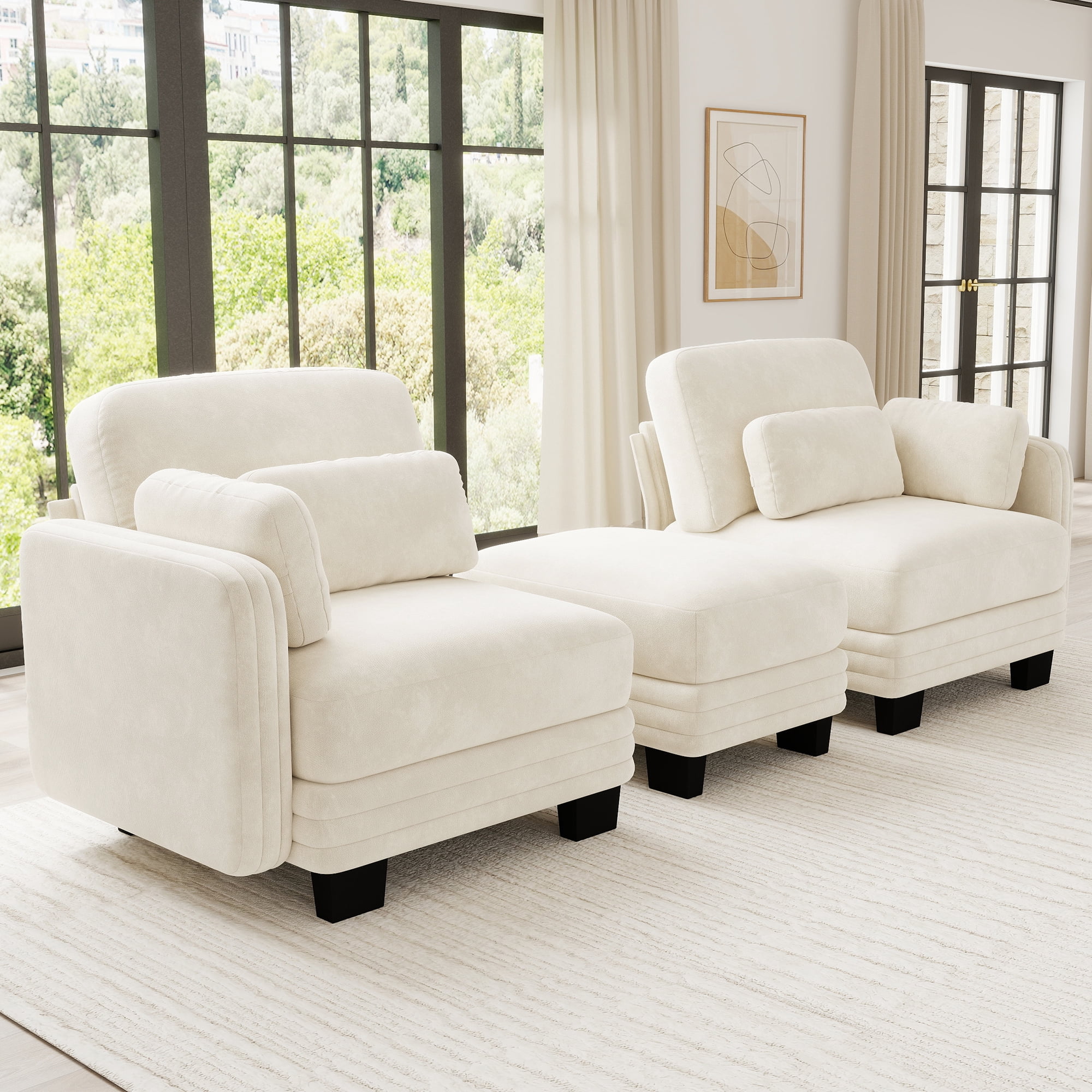 70" Modern Modular 2 Seater Loveseat Sofa Couch with 1 Ottoman and 4 Pillows