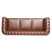 3 Seater Chesterfield Faux Leather Sofa, Button Tufted Couch With Nailhead Trim Rolled Arms for Living Room Office