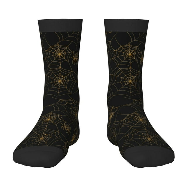 Kdxio Gold Spiders And Cobwebs Print Children's Socks for Daily Wear and Sports Use Colorblock Mid-Calf Design Breathable Material