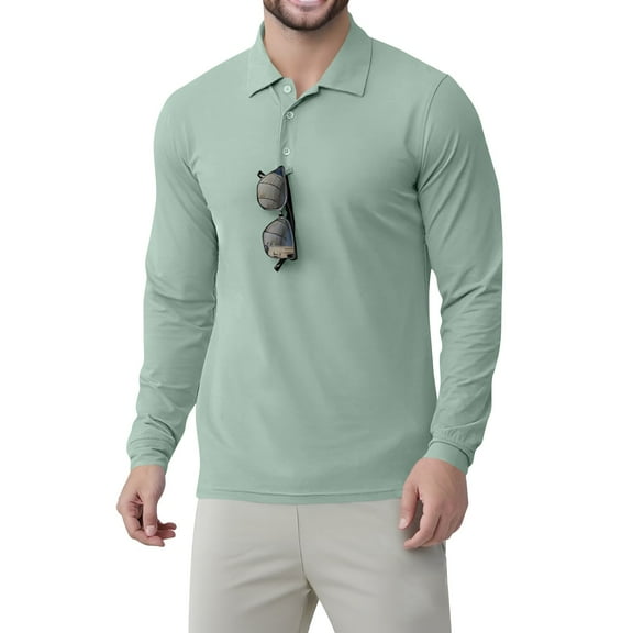 JGNGSHN Mens Golf Shirt Moisture Wicking Quick-Dry Solid Long Sleeve Polo Shirts for Men