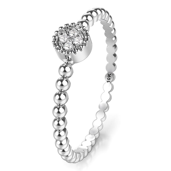 Sz 7.0 Solid 10K White Gold Diamond Bead Style Round Cluster Wedding Engagement Ring