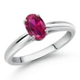thumbnail image 2 of Gem Stone King 10K White Gold Red Created Ruby Solitaire Engagement Ring for Women (0.85 Cttw, Oval 7X5MM, Gemstone July Birthstone, Size 7), 2 of 4