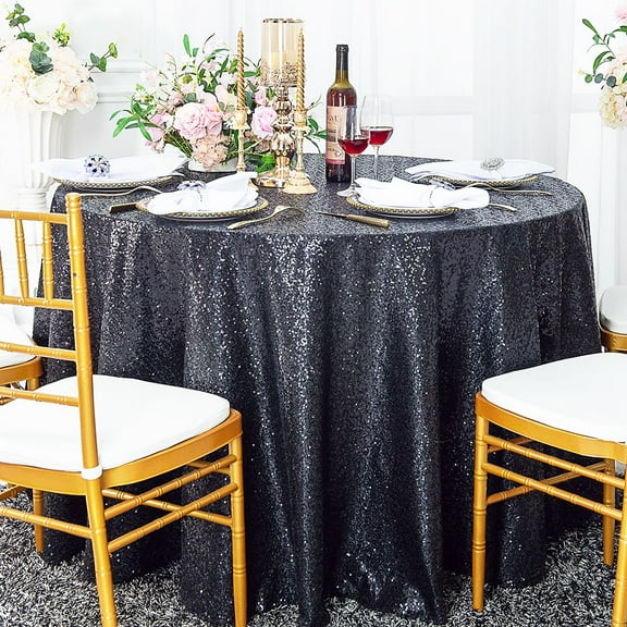 Wedding Linens Inc. 120" Round Sequin Taffeta Tablecloth - Pewter