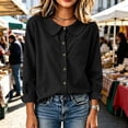 thumbnail image 7 of Hfnxid Women Button Down Shirts Corduroy Lapel Cardigan Loose Fit Casual Tshirts Dressy Solid Color Work Blouses Black M, 7 of 7