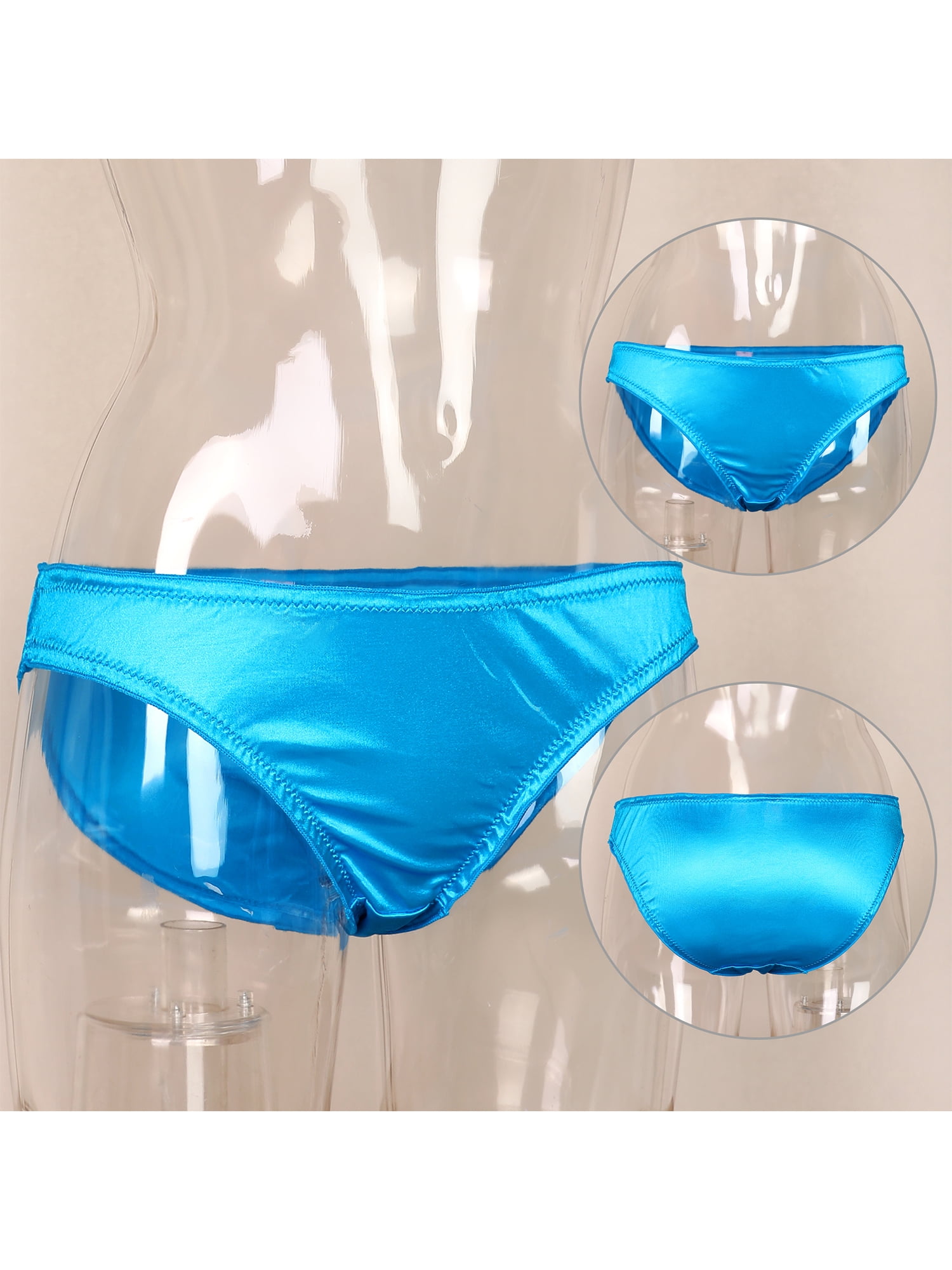 Unique Bargains Women's Plus Size Low Rise Soft Satin Sparkled Brief Stretchy Underwear Black, Pink, Blue L