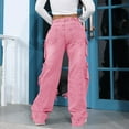 thumbnail image 4 of Women's High Waist Baggy Jeans Flap Pocket Cargo Pants Loose Denim Pants Streetwear, 4 of 5