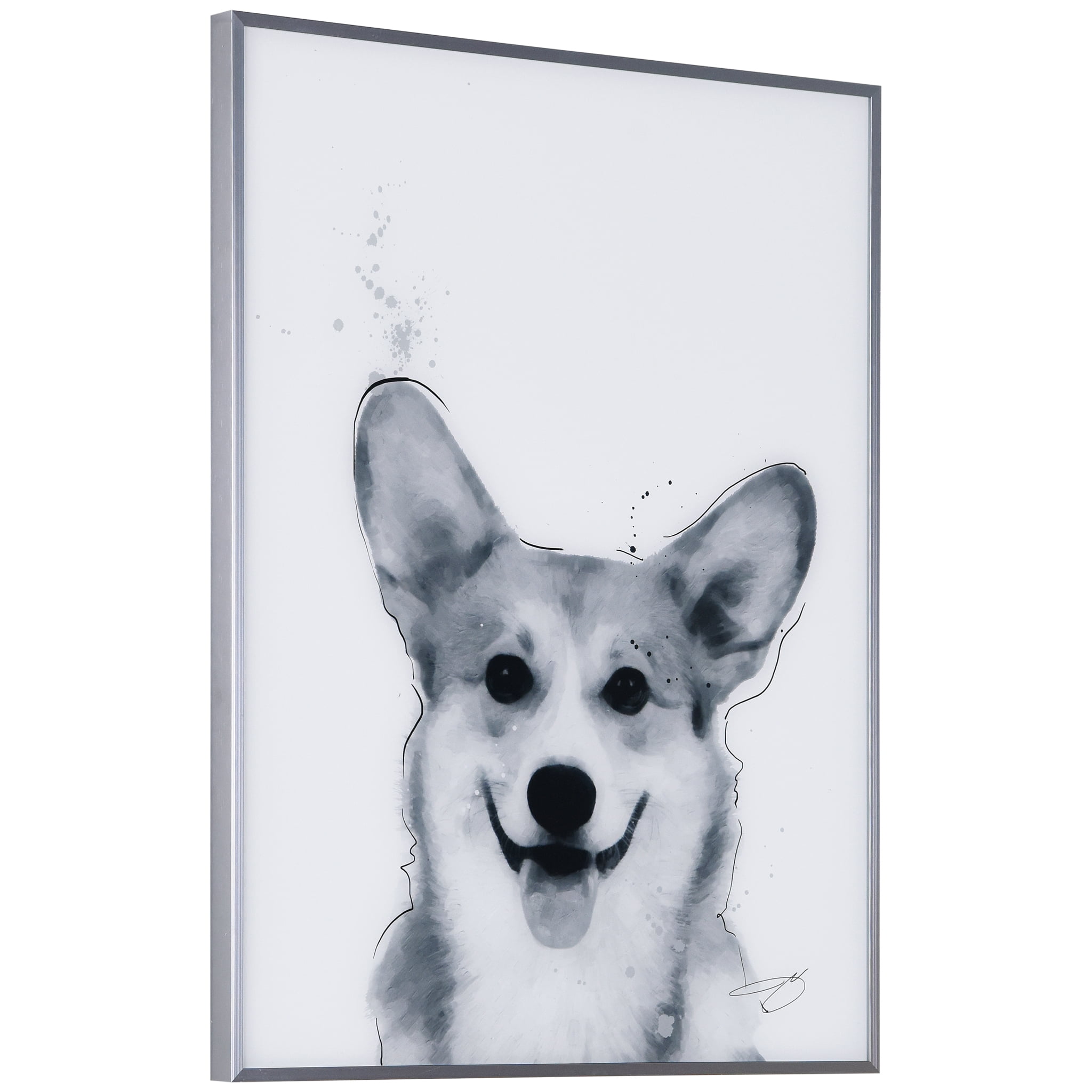 Empire Art Direct Corgi Black and White Pet Paintings on Reverse Printed Glass Framed Dog Wall Art, 24" x 18" x 1", Ready to Hang