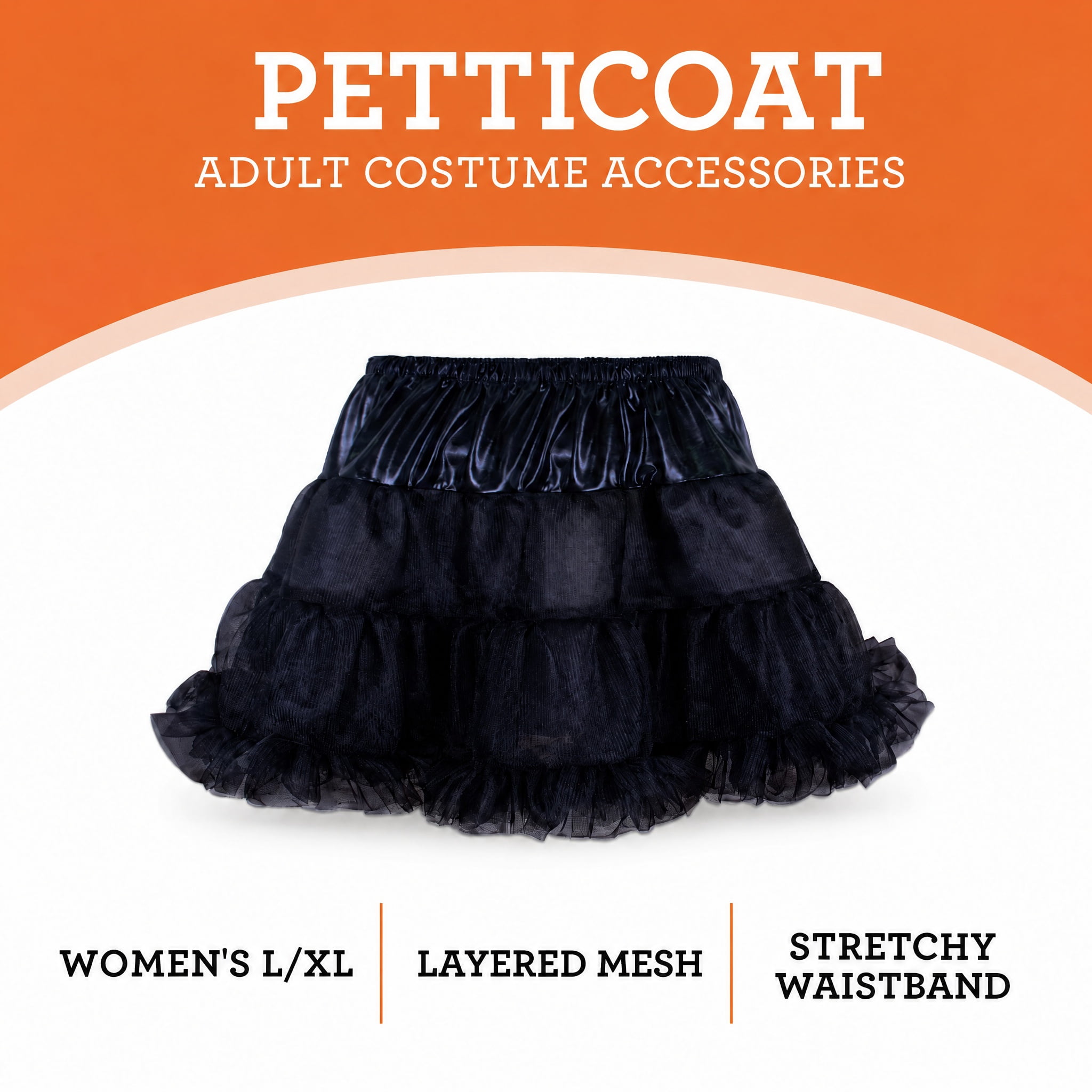 Petticoat Costume Accessory for Adults, Black, L/XL, Halloween by Way To Celebrate