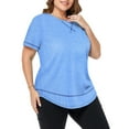 thumbnail image 3 of WellSize Womens Plus size Tops Curved Hem Summer Short Sleeve Shirts Loose Casual Tunic Tee, 3 of 8
