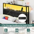 thumbnail image 5 of Full Size Bed Frame with LED Storage Headboard Shelf, Bed Metal Platform with Charging Station, Black, 5 of 9