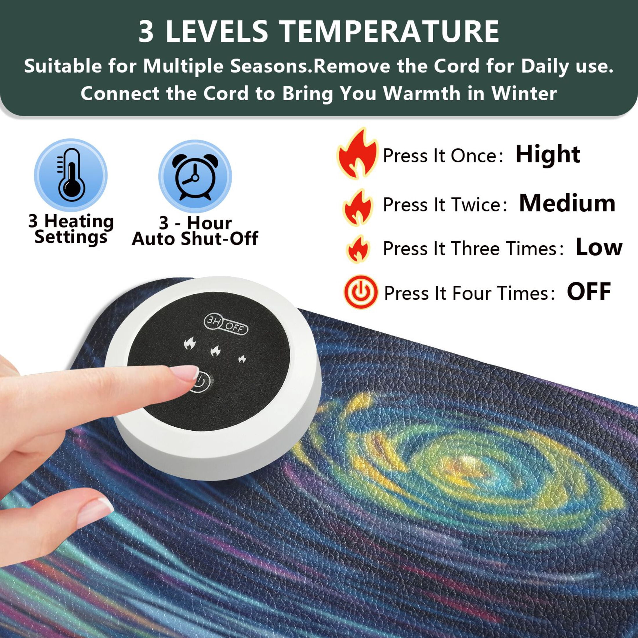 Large Heated Desk Mat Mouse Pad 31.5"x13"PU Leather Graphene Heating Desk Warmer with 3 Temperature Settings 110V US Plug Non-Slip Warm Pad for Home, Office, and Gaming Eiffel Tower under The Stars