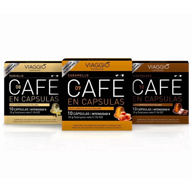 30 capsulas de cafe Viaggio Espresso sabor caramelo, vainilla y chocolate Compatibles con las cafeteras Nespresso Original