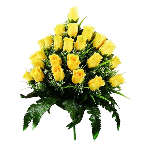 Artificial Cemetery Flowers, Gravesite Decoration Roses, Memorial Bouquets with Cemetery Vase, Vibrant and Long-Lasting Colors B ZZyuan