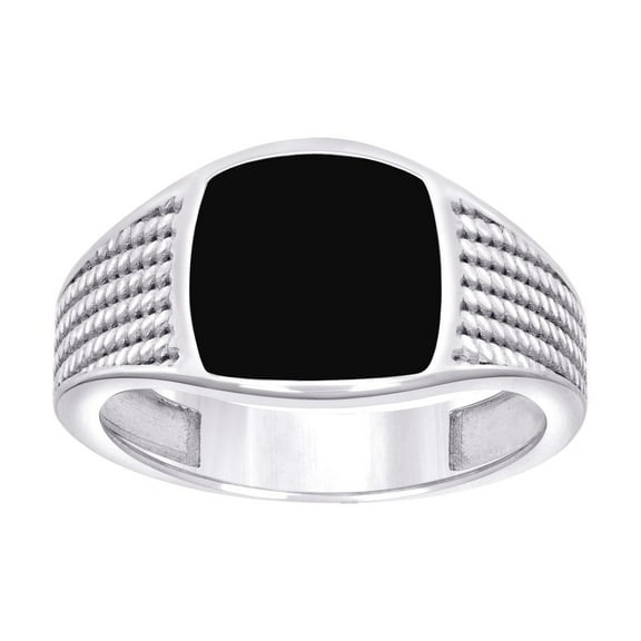925 Sterling Silver Mens Black Enameled Square Head Fashion Ring 10.6x3.1mm Wide Size 9 Ring for Men