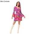 thumbnail image 5 of 70s Disco Dresses for Women Colorful Print Disco Outfits Halloween Hippie Costume Women Party Dress Plus Size XS-3XL, 5 of 6