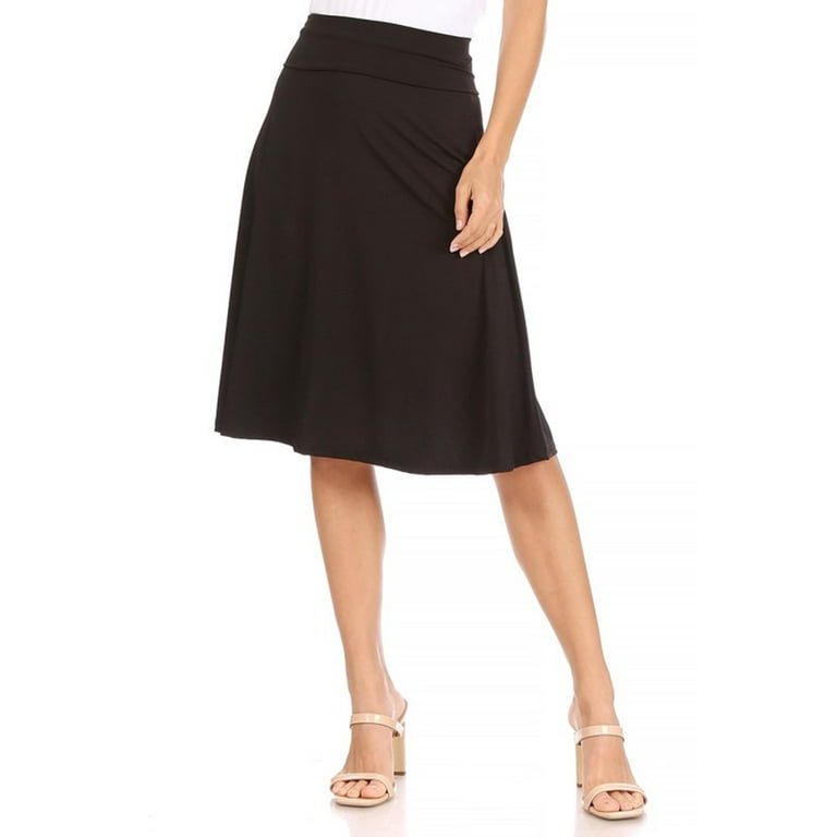 Women s Casual Solid Knee Length Flare A line Skirt with Elastic