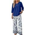 thumbnail image 6 of VDJ Two Piece Sets for Women 3/4 Length Sleeve Outfits Summer Fall 2026 Vacation Boho Beach Wide Leg Pants Clothing Matching Sets, 6 of 9