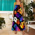 thumbnail image 3 of Halloween Jumpsuits for Women Castle Spiderweb Sleeveless Backless Funny Rompers Skull Ghost Wide Leg Horror Overalls, XL, 3 of 5
