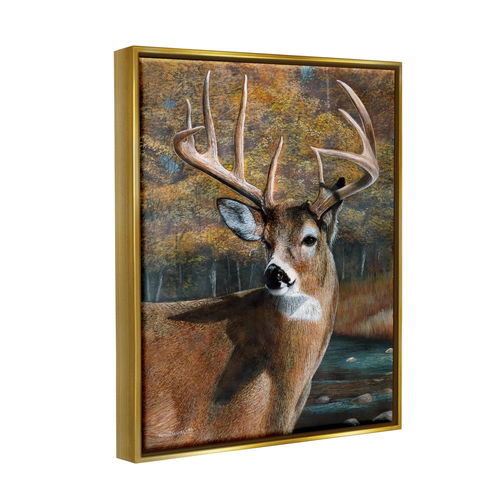 Stupell Industries Woodland Deer Portrait Animals & Insects Painting Gold Floater Framed Art Print Wall Art, 17 x 21
