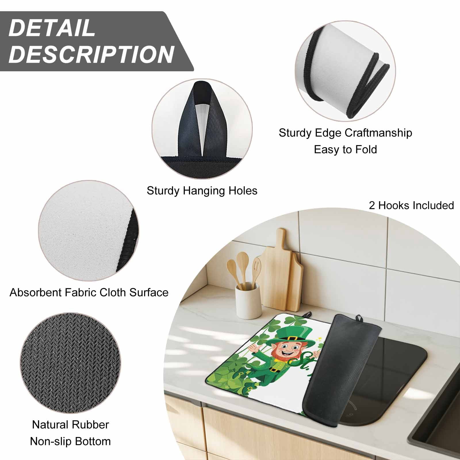 Happy St. Patrick's Day Stove Top Cover for Electric Stove, Heat-proof & Non Slip Glass Top Stove Cover Protector, Cartoon Green Elf Lucky Shamrock Kitchen Flat Cooktop Rubber Mat 24x21 Inches