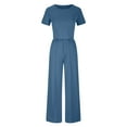 thumbnail image 6 of YABCSAZ Summer Outfits for Women Casual Loose Fit Solid Color Short Sleeved Top and Wide Leg Pants 2 Piece Outfits Temperament Beach Travel Sets, 6 of 8