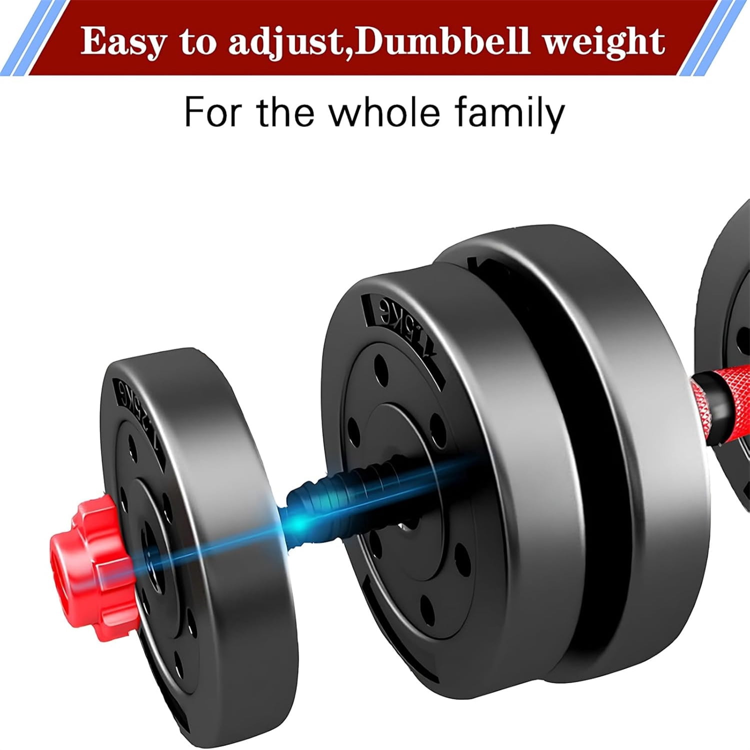 Adjustable Dumbbell Set of 2, Convertible to Barbell, 20 lbs (10 lbs Each), Red
