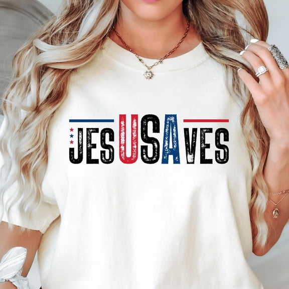 Teeso Jesus Saves USA Shirt or TShirt, Christian Patriotic Tee, JesUSAves Shirt, Red White Blue 4th of July Shirt, USA Faith Tee, Navy S