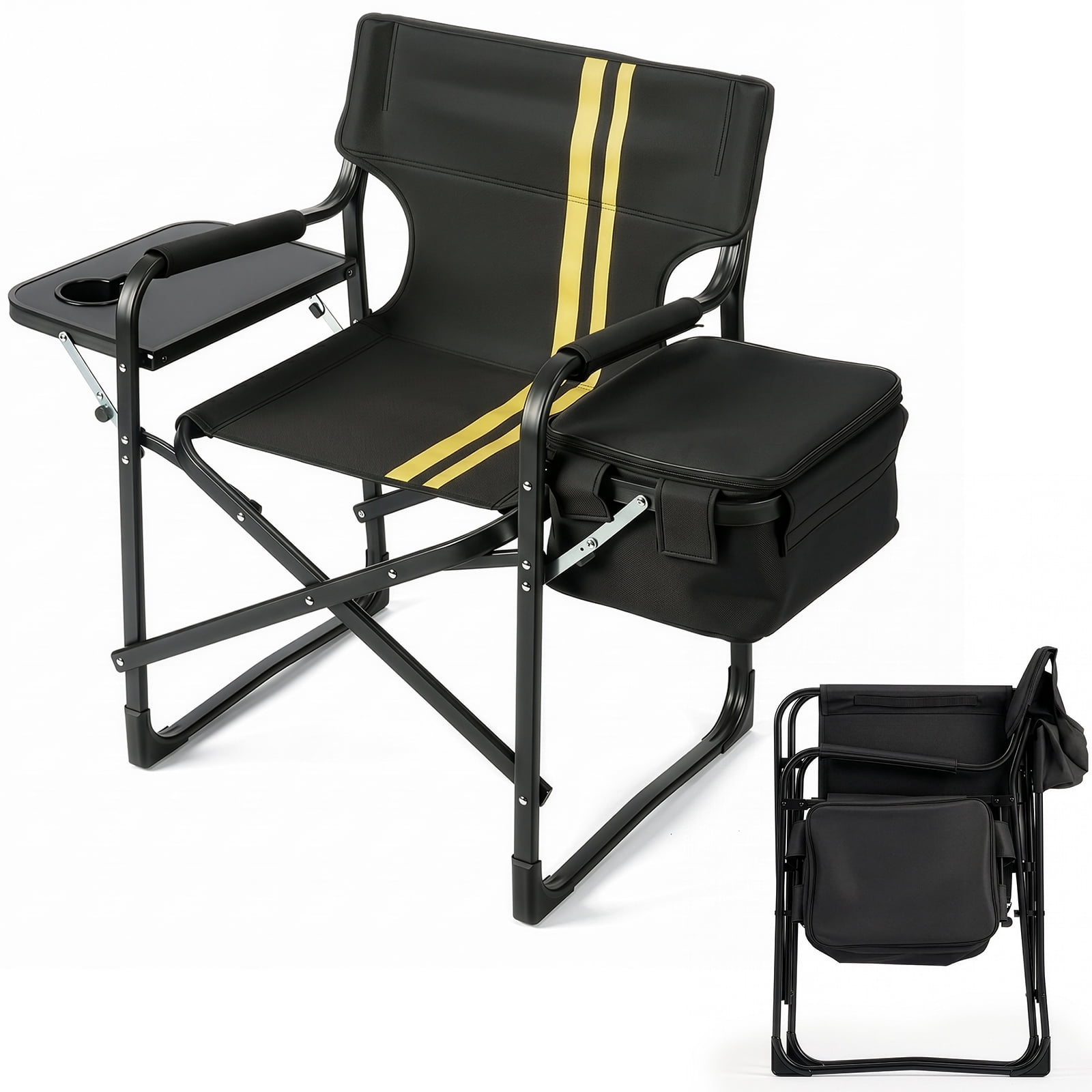Folding Camping Chair with Side Table & Insulated Cooler Bag, Spray-Coated Aluminum Frame, 265 lbs Capacity Foldable Outdoor Chair for Camping Beach Fishing Picnic, 46.46" x 20.87" x 33.46"